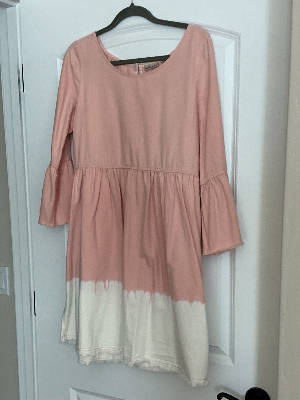Anthropology- HOLDING HORSES Pink and Cream Bell-Sleeve Dip-Dye Dress